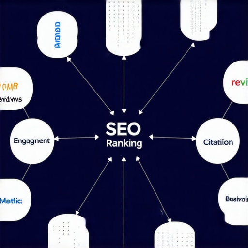 Diagram of interconnected SEO signals influencing GMB rankings in 2025.