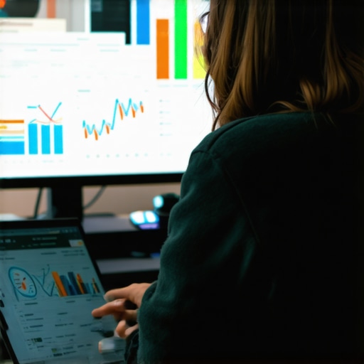 Person analyzing local SEO data with AI tools and semantic content strategies in a modern office