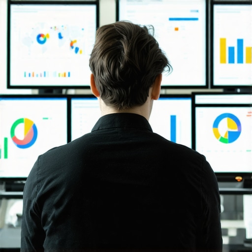 Digital marketer analyzing local SEO analytics on multiple screens