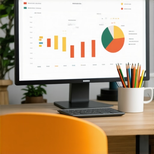 Office workspace with SEO tools and GMB analytics dashboard.