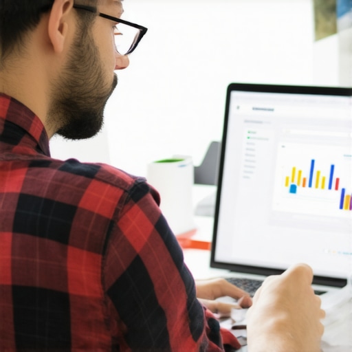 Business owner analyzing website and schema markup during SEO audit.