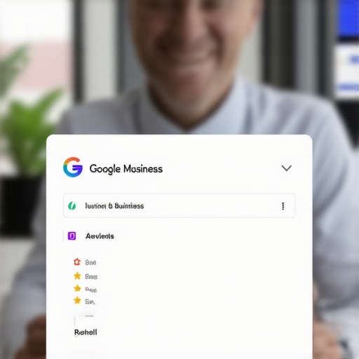 Business owner optimizing GMB profile with reviews and analytics dashboard