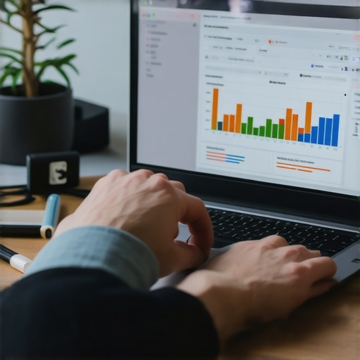 Person analyzing local SEO metrics on a laptop with charts and citation software.