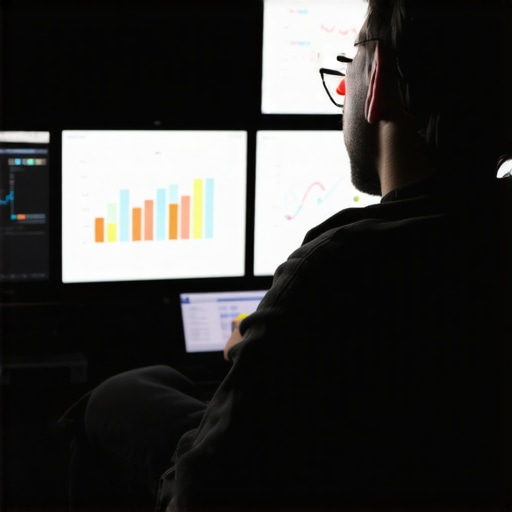 Marketing expert reviewing SEO signals and Google My Business metrics on computer screens.