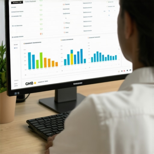 GMB Maintenance Tools in Action Digital marketer reviewing SEO software for GMB ranking stability.