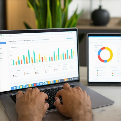 A person analyzing local search performance on a laptop for GMB management