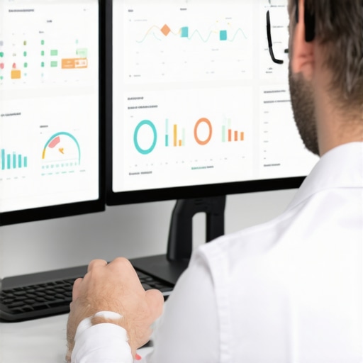 A person reviewing local SEO performance data on computer screens.