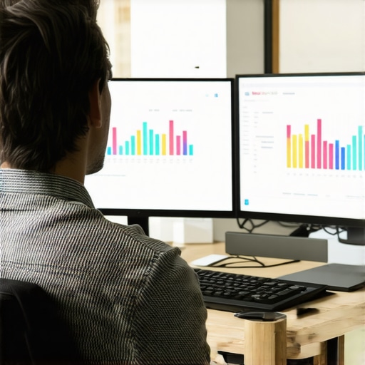SEO expert reviewing GMB signals and data analytics on dual monitors.