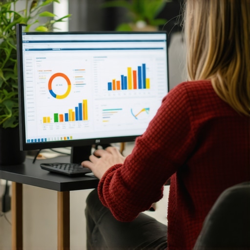 A digital marketing professional reviewing SEO data on a computer to optimize Google My Business ranking.