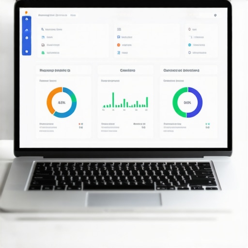 Laptop screen displaying SEO and reputation management dashboards for local business ranking.