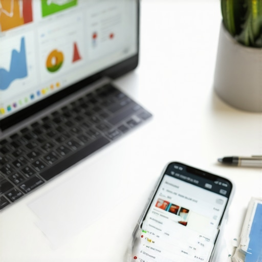 Digital Tools for SEO Maintenance Laptop and smartphone showing SEO and local listing tools on a workspace.