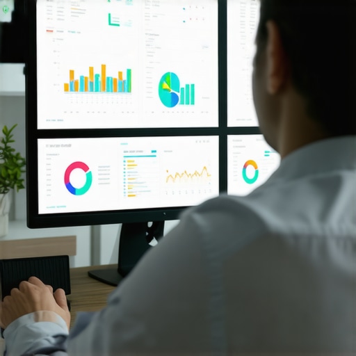 A professional reviewing SEO metrics and signals on digital screens.