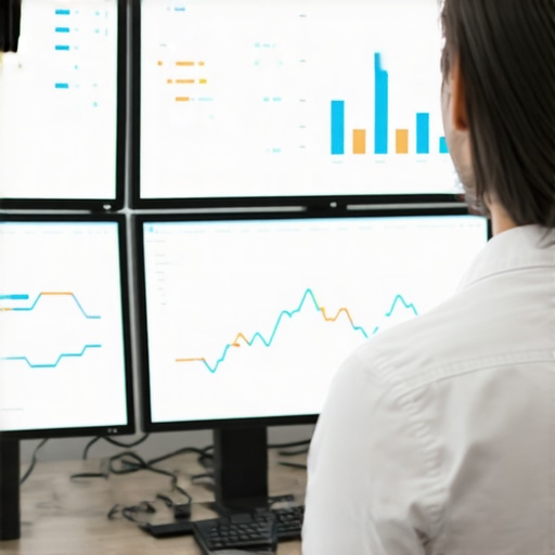 A person analyzing local SEO signals and GMB performance on multiple monitors.