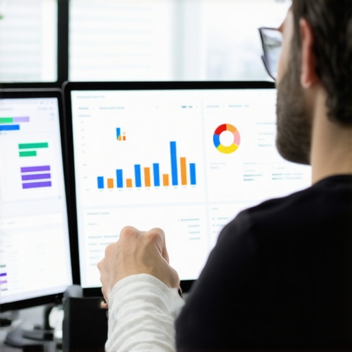 Person analyzing SEO signals with dashboards and analytics tools.