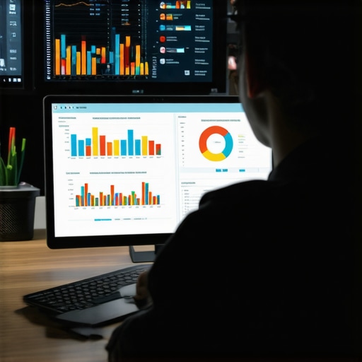 Person analyzing SEO metrics on screens, symbolizing effective GMB maintenance.