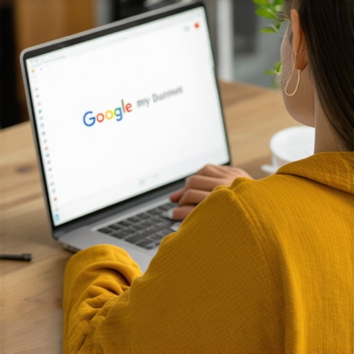 Person reviewing and optimizing Google My Business profile for local SEO signals.