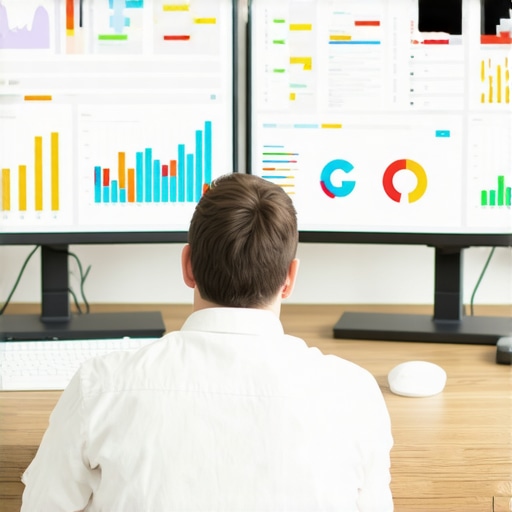 SEO analyst reviewing ranking data and signals on multiple screens.