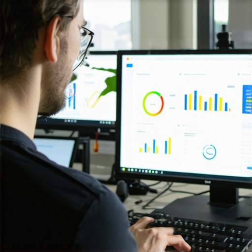 SEO Monitoring Setup for Local SEO Person reviewing SEO audit data on computer screens for GMB signals