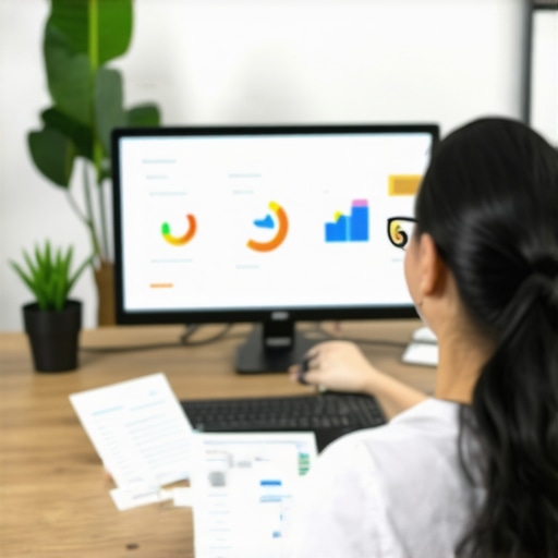 An SEO specialist analyzing local SEO signals on dual computer screens with tools like BrightLocal and SEMrush.